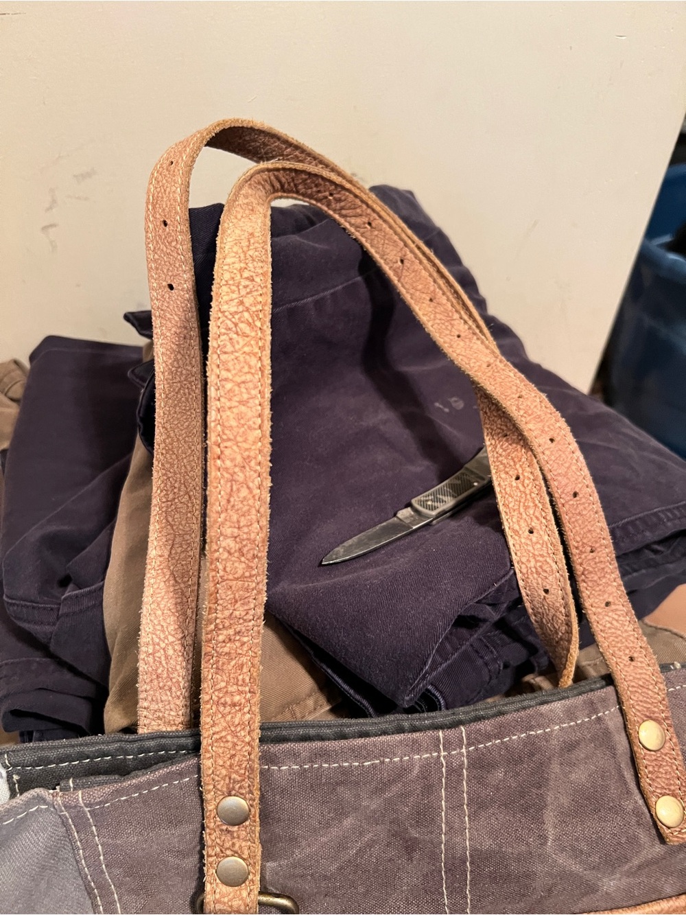 Myra Bag Canvas Tote in Brown and Gray with Patterned Accent - Picture 2 of 3